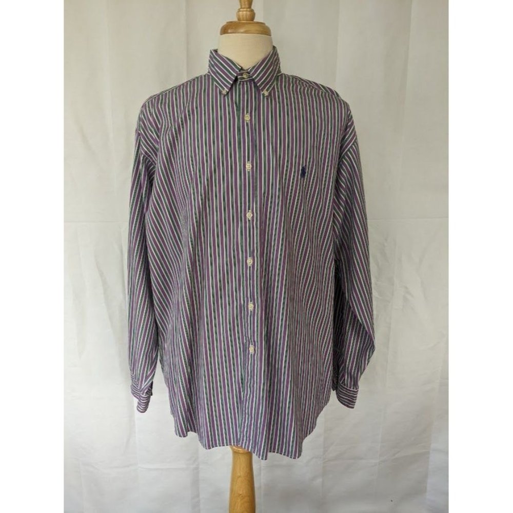 Men's Ralph Lauren Long Sleeve Button Down Blake Shirt Size XL Purple Stripe
